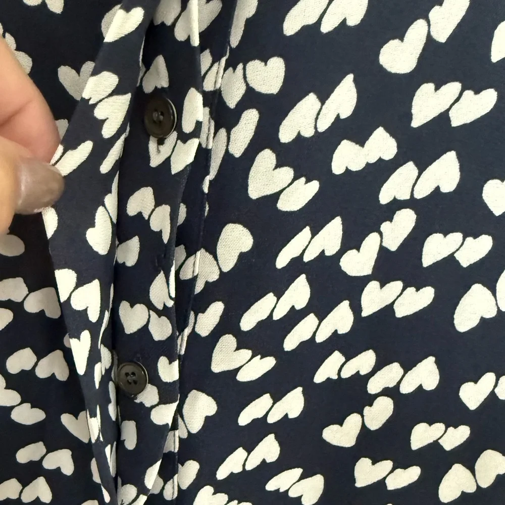 J. Crew Half-Placket Sheath Dress in Navy Blue and White Tossed Hearts Size 0 - Picture 7 of 13